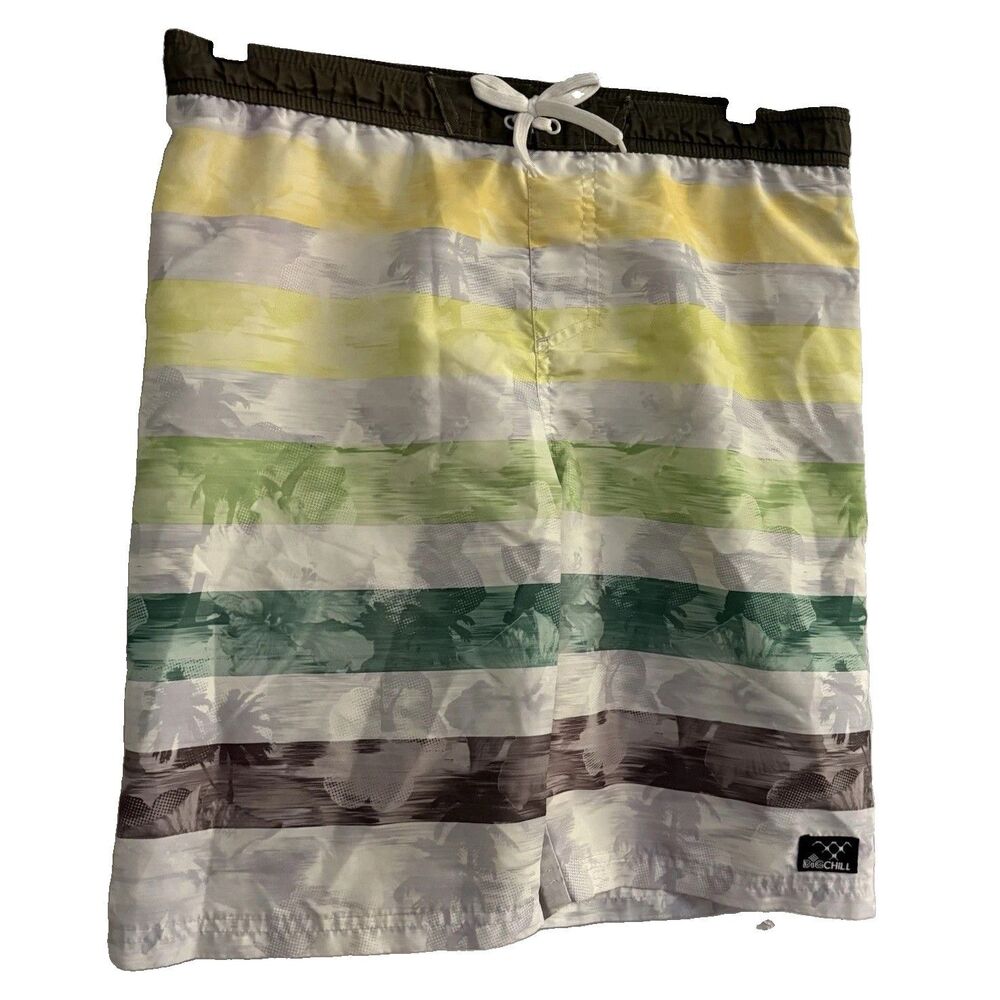 Big Chill Boys Striped Swim Trunks Size 10/12 Cotton Drawstring
